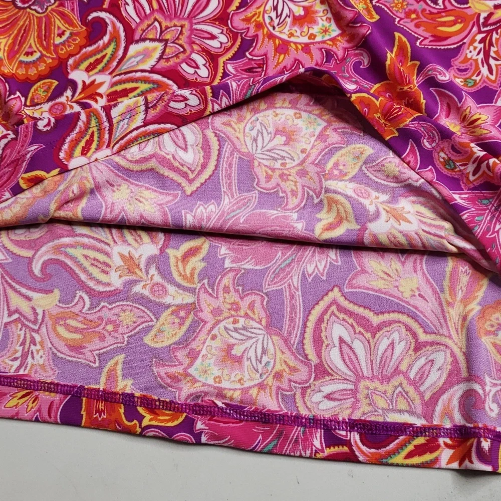 Chaps Floral Paisley Liquid Knit Babydoll Blouse Size 2X Plus Size Bohemian